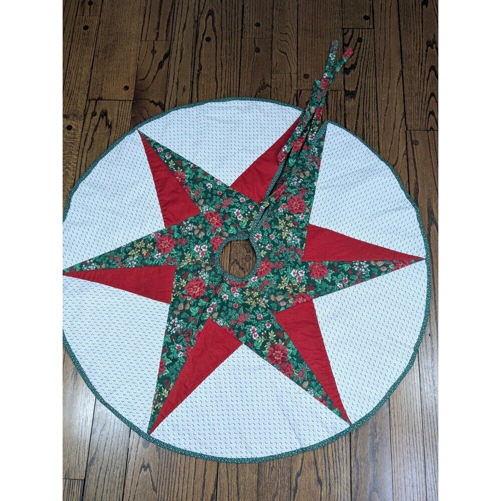 43” Quilted Star Country Christmas Tree Skirt Primitive Handmade Vintage